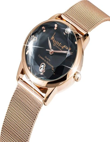 Krystal Couture Krystalline Sleek Rose Gold Black Watch Embellished With Swarovski®Crystals, hi-res image number null
