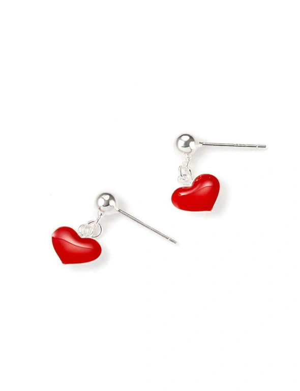 Solid 925 Sterling Silver Scarlet Heart Drop Earrings, hi-res image number null