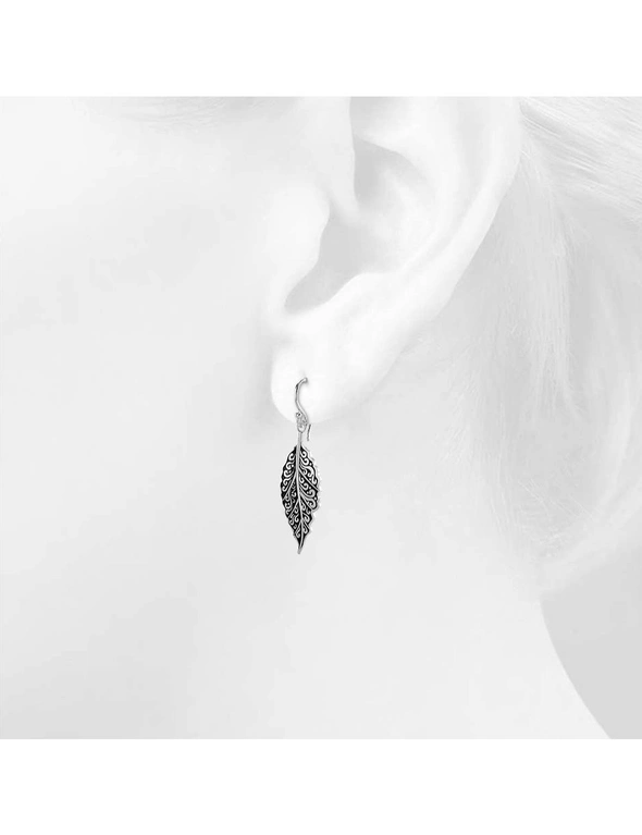 Solid 925 Sterling Silver Oxidised Large Leaf Dangle Earrings