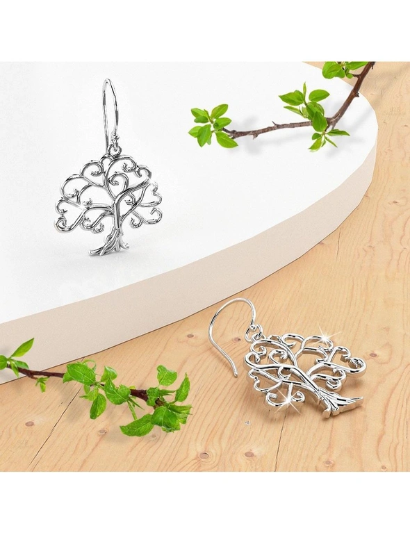 Solid 925 Sterling Silver Heart Shaped Tree Leaves Dangle Earrings, hi-res image number null