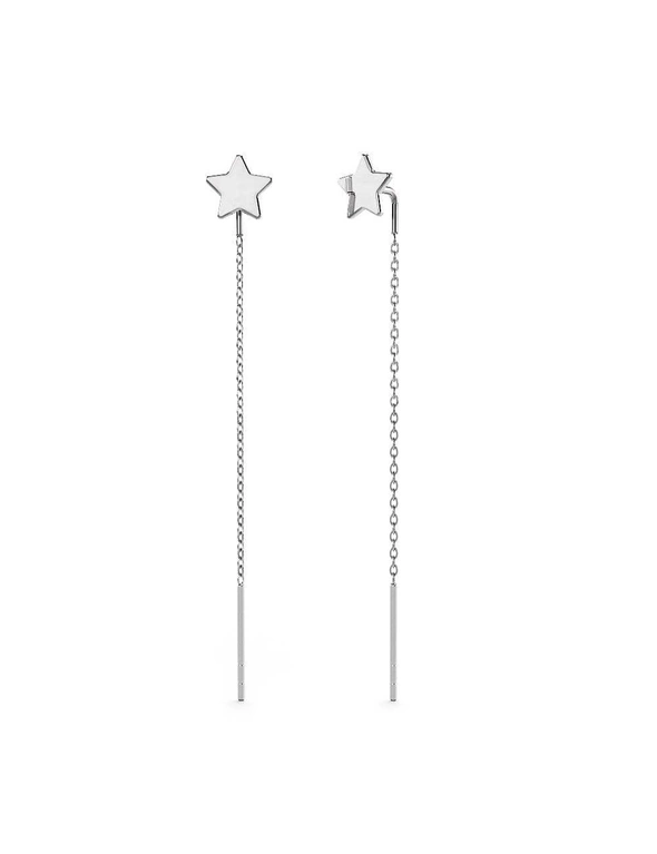 Solid 925 Sterling Silver Star Threader Earrings, hi-res image number null