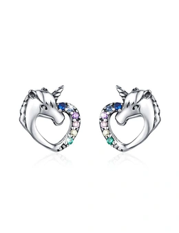 Solid 925 Sterling Silver Colourful Unicorn Stud Earrings