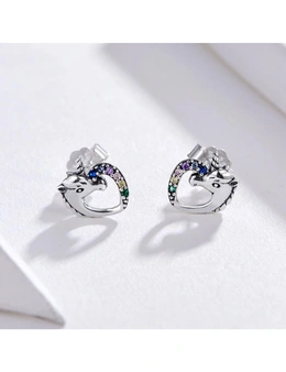 Solid 925 Sterling Silver Colourful Unicorn Stud Earrings
