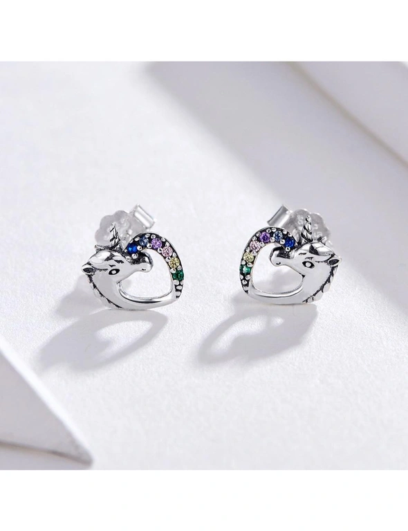 Solid 925 Sterling Silver Colourful Unicorn Stud Earrings, hi-res image number null