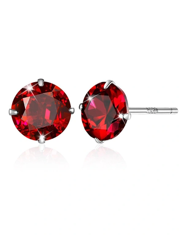 Solid 925 Sterling Silver Scarlet Diamond Round Cut Four Prong Stud Earrings, hi-res image number null
