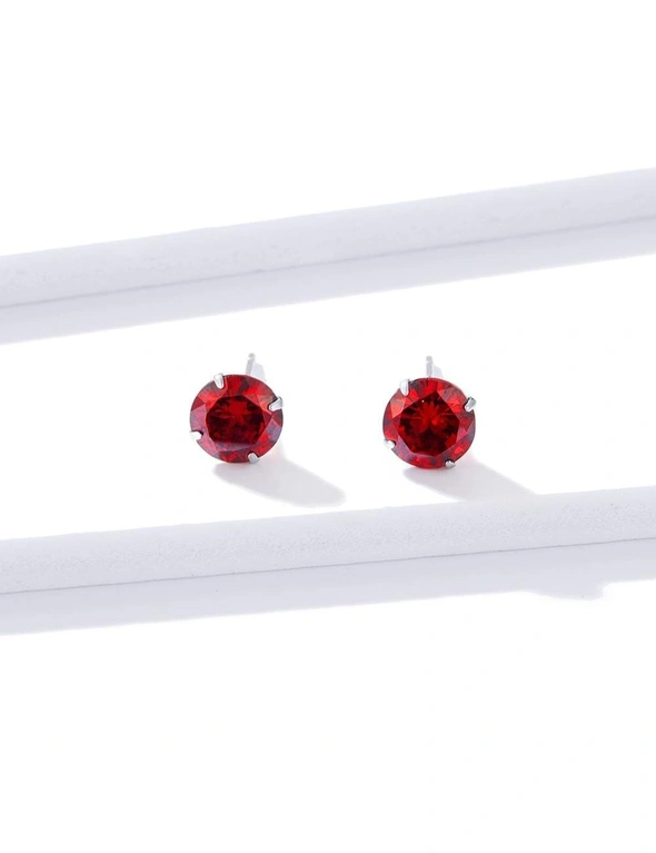 Solid 925 Sterling Silver Scarlet Diamond Round Cut Four Prong Stud Earrings, hi-res image number null