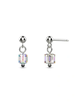Solid 925 Sterling Silver Iridescent Cube Drop Earrings Embellished with Crystals from Swarovski®