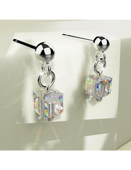 Solid 925 Sterling Silver Iridescent Cube Drop Earrings Embellished with Crystals from Swarovski®
