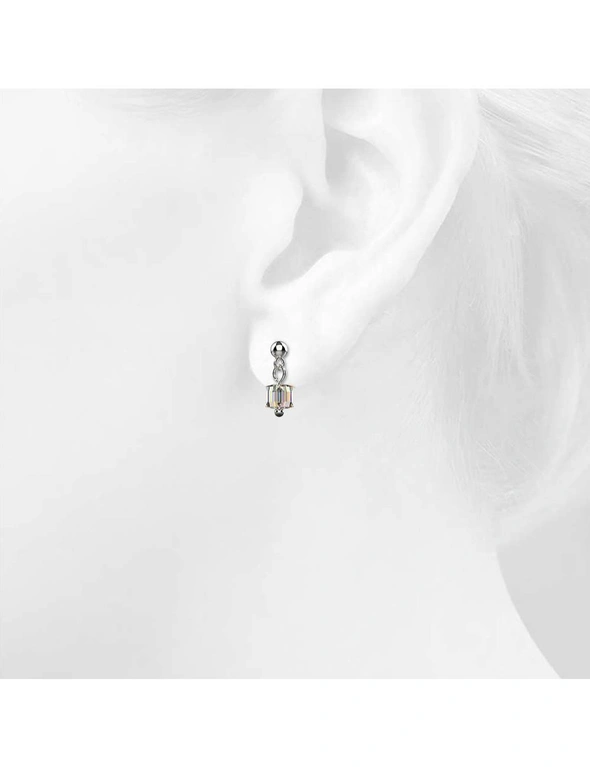 Solid 925 Sterling Silver Iridescent Cube Drop Earrings Embellished with Crystals from Swarovski®, hi-res image number null