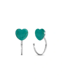 Solid 925 Sterling Silver Turquoise Blue Resin Heart Hook Earrings