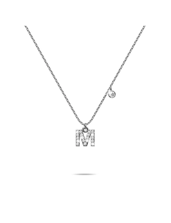 Solid 925 Sterling Silver Initial Crystal Personalised Alphabet Letter Necklace Silver- M, hi-res image number null