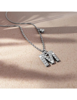 Solid 925 Sterling Silver Initial Crystal Personalised Alphabet Letter Necklace Silver- M