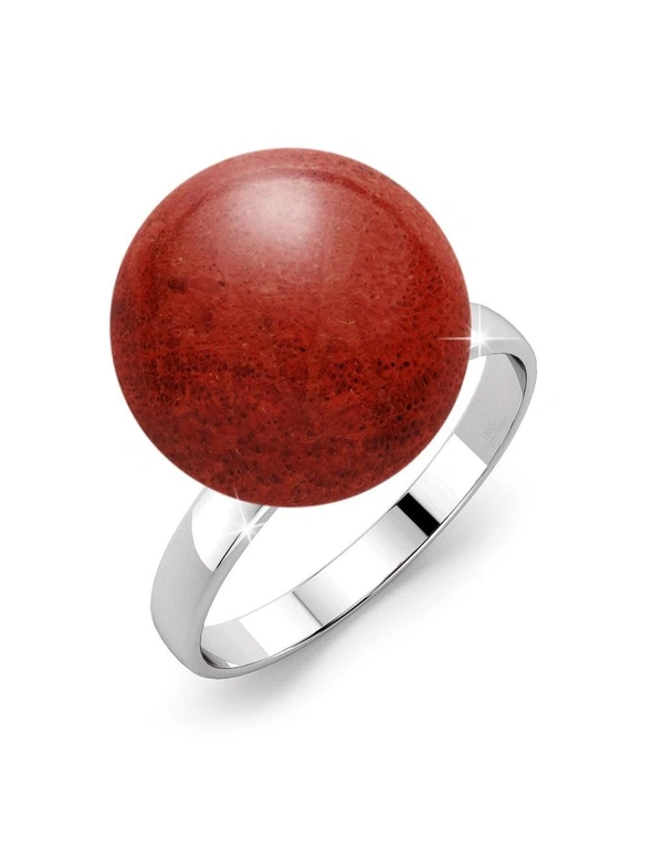 Solid 925 Sterling Silver Tint of Coral Red Ring, hi-res image number null