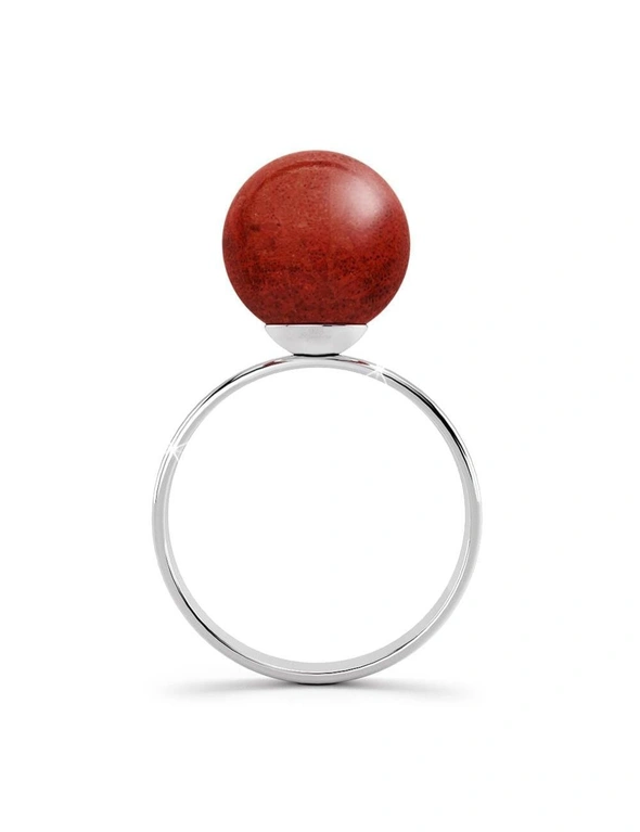 Solid 925 Sterling Silver Tint of Coral Red Ring, hi-res image number null