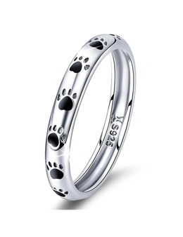Solid 925 Sterling Silver Animal Pet Paw Print Band Ring