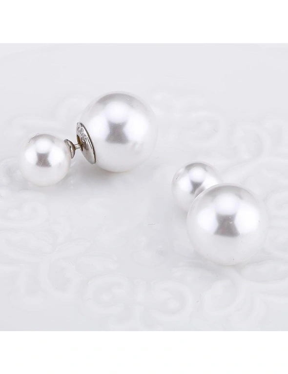 Solid 925 Sterling Silver Silver Duo Sparkle Earrings Set, hi-res image number null