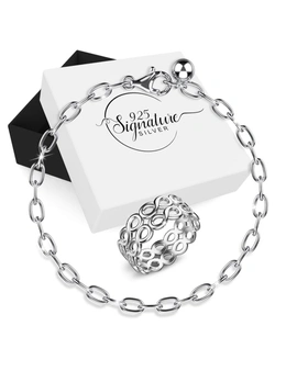 925 Signature Silver Boxed Solid 925 Sterling Silver Infinity Love Bracelet and Ring Set