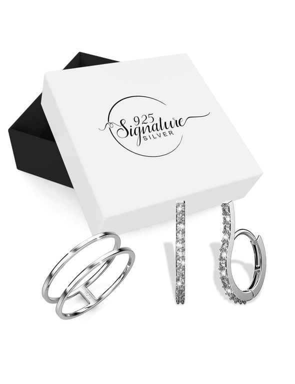 925 Signature Silver Boxed Silver O'clock Ring and Earrings Set Solid 925 Sterling Silver, hi-res image number null