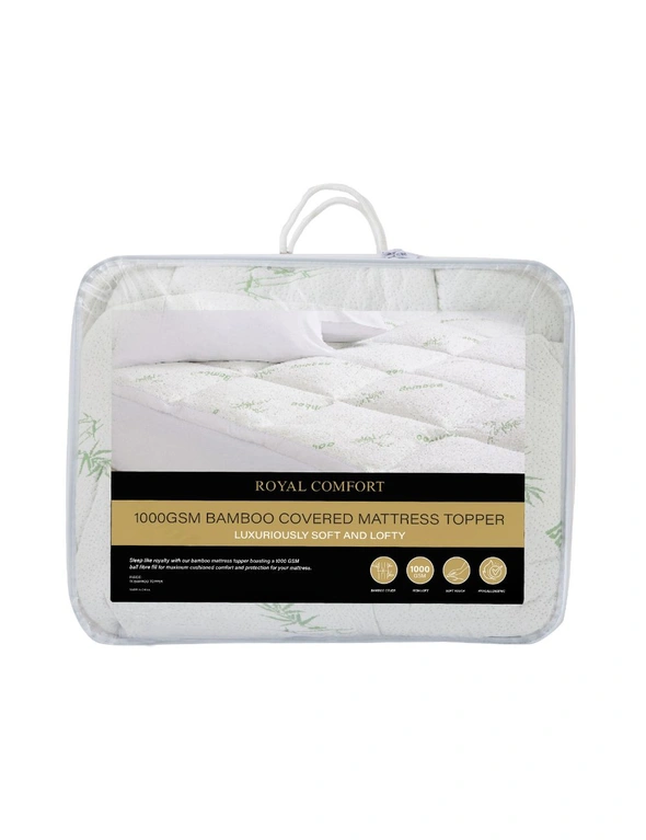 Royal Comfort Luxury Bamboo Covered Mattress Topper - 1000GSM, hi-res image number null