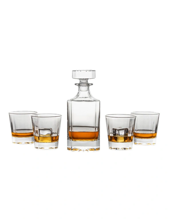 Novare Square Whiskey Decanter Bottle With 4 Whiskey Glasses Set, hi-res image number null