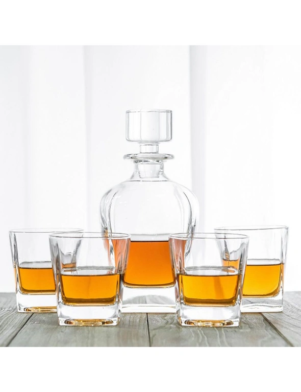 Novare Oval Whiskey Decanter Bottle With 4 Whiskey Glasses Set, hi-res image number null