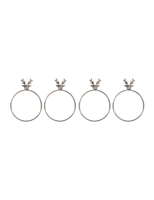 Bread and Butter Napkin Rings -  Stag Head - Silver - 4 Pack, hi-res image number null