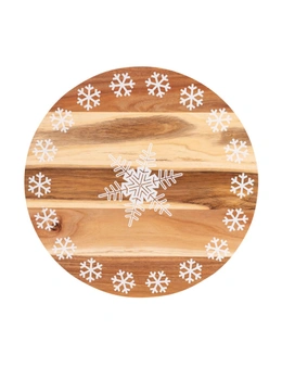 Bread and Butter 18 Inch Print Wooden Lazy Susan Tray - White Snowflake