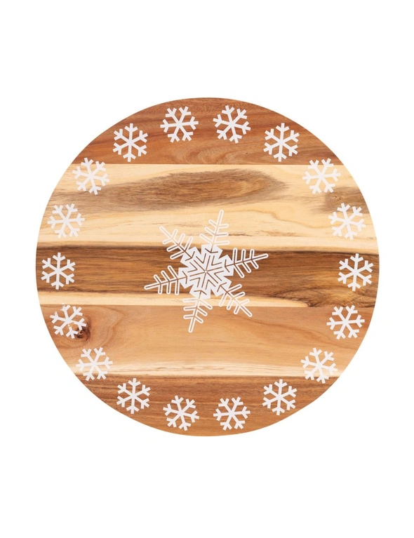 Bread and Butter 18 Inch Print Wooden Lazy Susan Tray - White Snowflake, hi-res image number null