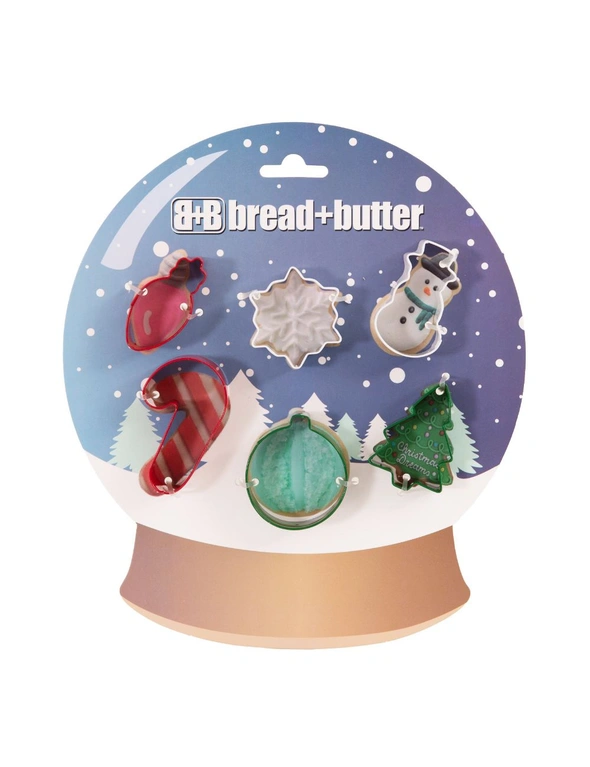 Bread and Butter Cookie Cutter - Globe, Flake, SnowMan, Cane, Sock, Tree - 6 Pk, hi-res image number null