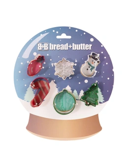 Bread and Butter Cookie Cutter - Globe, Flake, SnowMan, Cane, Sock, Tree - 6 Pk