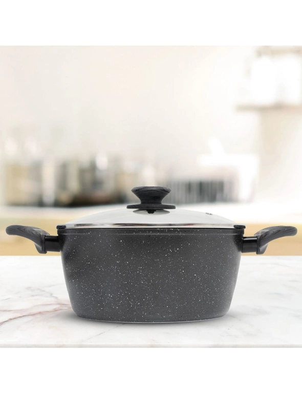 Stone Chef Forged Casserole With Lid Cookware Kitchen Black Grey Handle 24cm, hi-res image number null