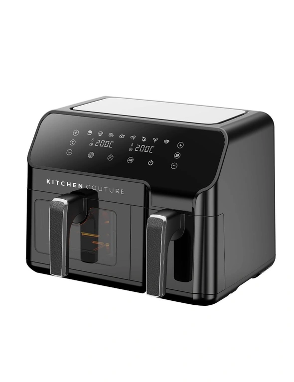 Kitchen Couture Flex View Air Fryer Dual Cooking Zones 8 Presets Viewing Window - Black - 10 Litre, hi-res image number null