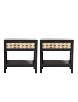Casa Decor Tulum Rattan Bedside Table Drawers Table Nightstand Cabinet x 2