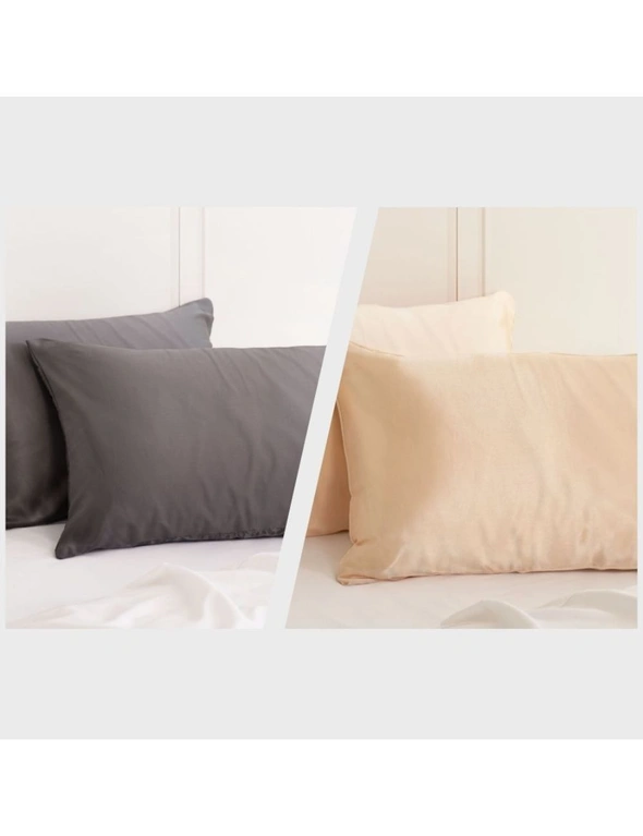 Royal Comfort Mulberry Silk Pillowcase Combo - 2 x Twin Packs Charcoal + Champagne Pink, hi-res image number null
