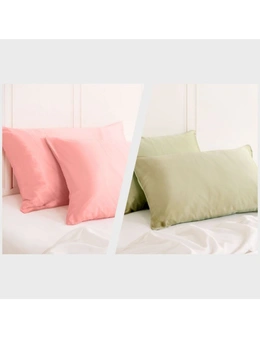 Royal Comfort Mulberry Silk Pillowcase Combo - 2 x Twin Packs Blush + Sage