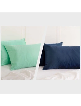 Royal Comfort Mulberry Silk Pillowcase Combo - 2 x Twin Packs Mint + Navy