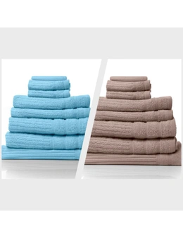 Royal Comfort Eden 600GSM 100% Egyptian Cotton Combo 2 x 8-Piece Towel Pack Aqua + Rose