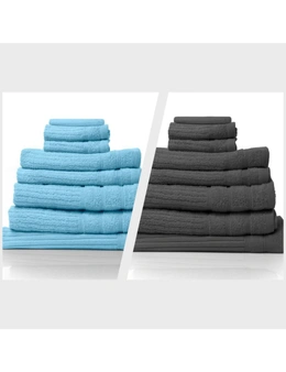 Royal Comfort Eden 600GSM 100% Egyptian Cotton Combo 2 x 8-Piece Towel Pack Aqua + Granite