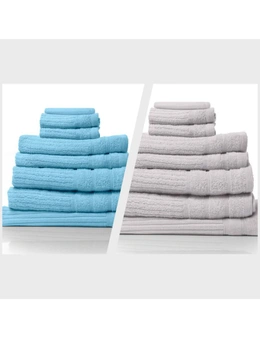 Royal Comfort Eden 600GSM 100% Egyptian Cotton Combo 2 x 8-Piece Towel Pack Aqua + Holly