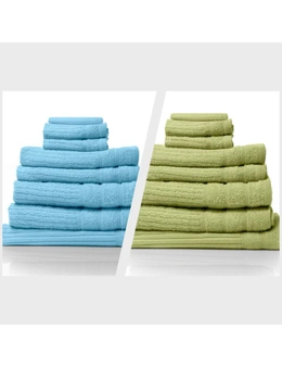 Royal Comfort Eden 600GSM 100% Egyptian Cotton Combo 2 x 8-Piece Towel Pack Aqua + Spearmint