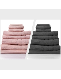 Royal Comfort Eden 600GSM 100% Egyptian Cotton Combo 2 x 8-Piece Towel Pack Blush + Granite