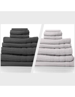 Royal Comfort Eden 600GSM 100% Egyptian Cotton Combo 2 x 8-Piece Towel Pack Granite + Holly