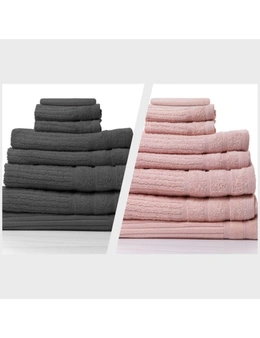 Royal Comfort Eden 600GSM 100% Egyptian Cotton Combo 2 x 8-Piece Towel Pack Granite + Blush
