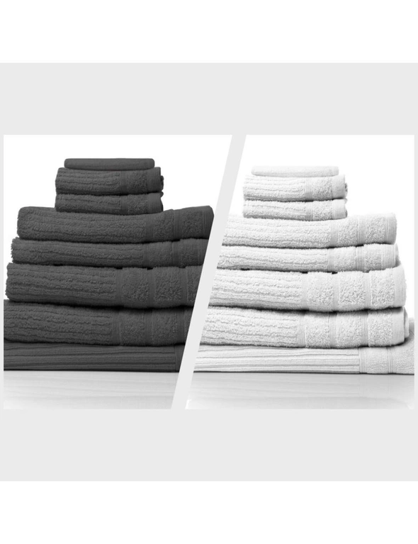 Royal Comfort Eden 600GSM 100% Egyptian Cotton Combo 2 x 8-Piece Towel Pack Granite + White, hi-res image number null