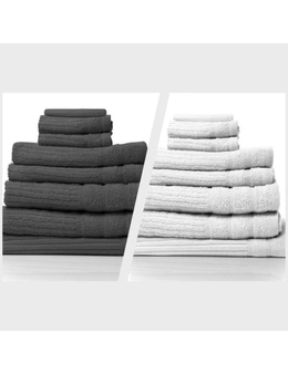 Royal Comfort Eden 600GSM 100% Egyptian Cotton Combo 2 x 8-Piece Towel Pack Granite + White
