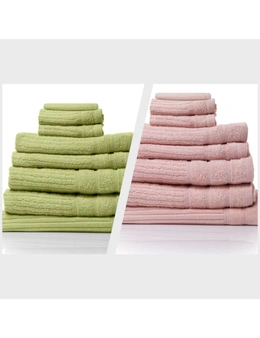 Royal Comfort Eden 600GSM 100% Egyptian Cotton Combo 2 x 8-Piece Towel Pack Spearmint + Blush