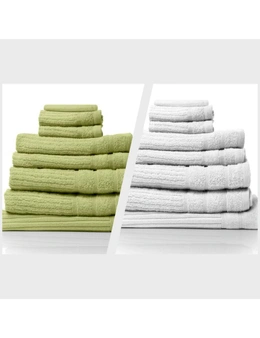 Royal Comfort Eden 600GSM 100% Egyptian Cotton Combo 2 x 8-Piece Towel Pack Spearmint + White