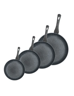 StoneChef 4 Piece Fry Pan Set 20cm 24cm 28cm 30cm Black Complete Grey Handle Set
