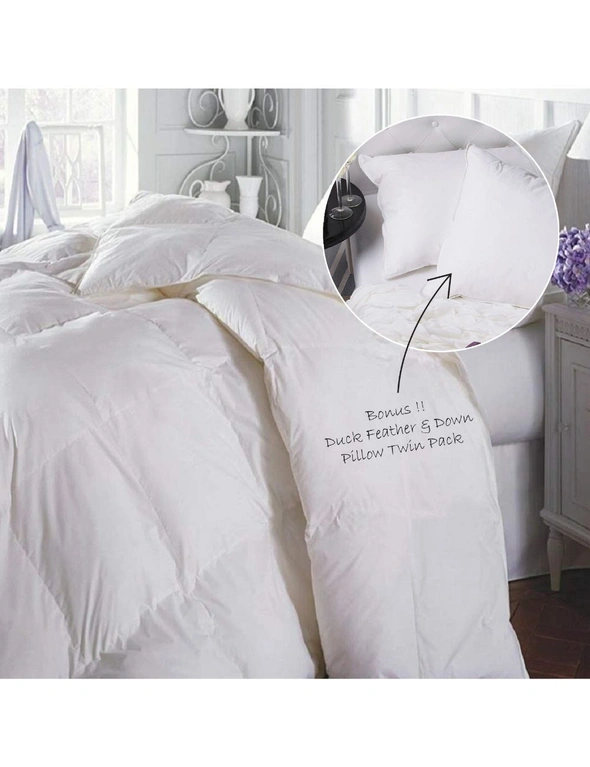 Duck Feather & Down Quilt 500GSM + Duck Feather and Down Pillows 2 Pack Combo, hi-res image number null