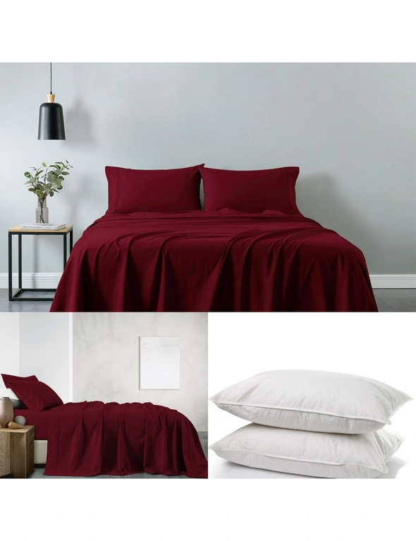 Royal Comfort 100% Cotton Soft Sheet Set And 2 Duck Feather Down Pillows Set, hi-res image number null